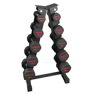 Sets de Mancuernas de Caucho Dodecagonales + RACK de 5 Pares