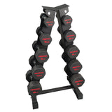 Sets de Mancuernas de Caucho Dodecagonales + RACK de 5 Pares