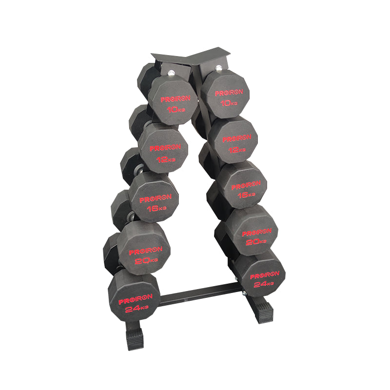 Sets de Mancuernas de Caucho Dodecagonales + RACK de 5 Pares