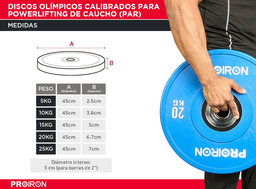 Discos Olímpicos Calibrados para Powerlifting de Caucho (Par) PROIRON Peru