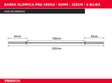 Barra Olímpica PRO 450kg - 50mm - 220cm - 8 bujes