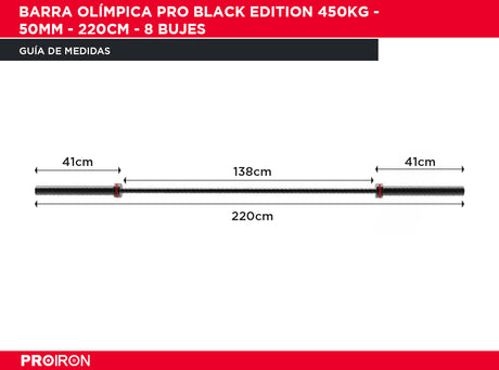Barra Olímpica PRO Black Edition 450kg - 50mm - 220cm - 8 bujes