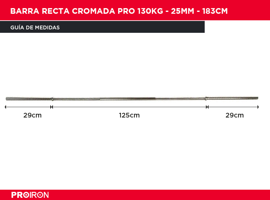 Barra Recta Cromada PRO 130KG - 25mm - 183cm