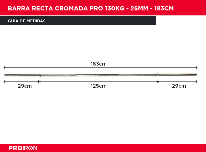 Barra Recta Cromada PRO 130KG - 25mm - 183cm