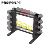 RACK DE ACERO COMPACTO PARA MANCUERNAS Y PESAS RUSAS - PROIRON PERU