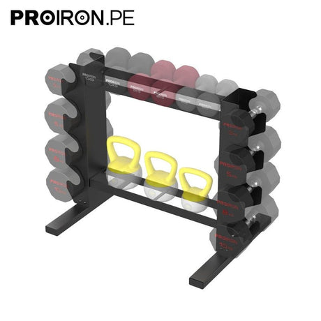 RACK DE ACERO COMPACTO PARA MANCUERNAS Y PESAS RUSAS - PROIRON PERU