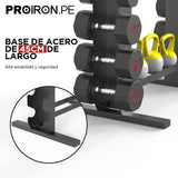 RACK DE ACERO COMPACTO PARA MANCUERNAS Y PESAS RUSAS - PROIRON PERU
