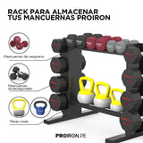 RACK DE ACERO COMPACTO PARA MANCUERNAS Y PESAS RUSAS - PROIRON PERU