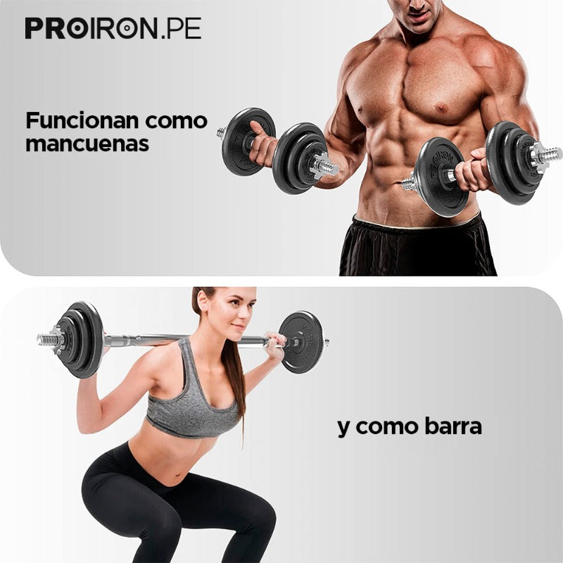 JUEGO DE MANCUERNAS DE HIERRO FUNDIDO AJUSTABLE DE 20KG - PROIRON PERU
