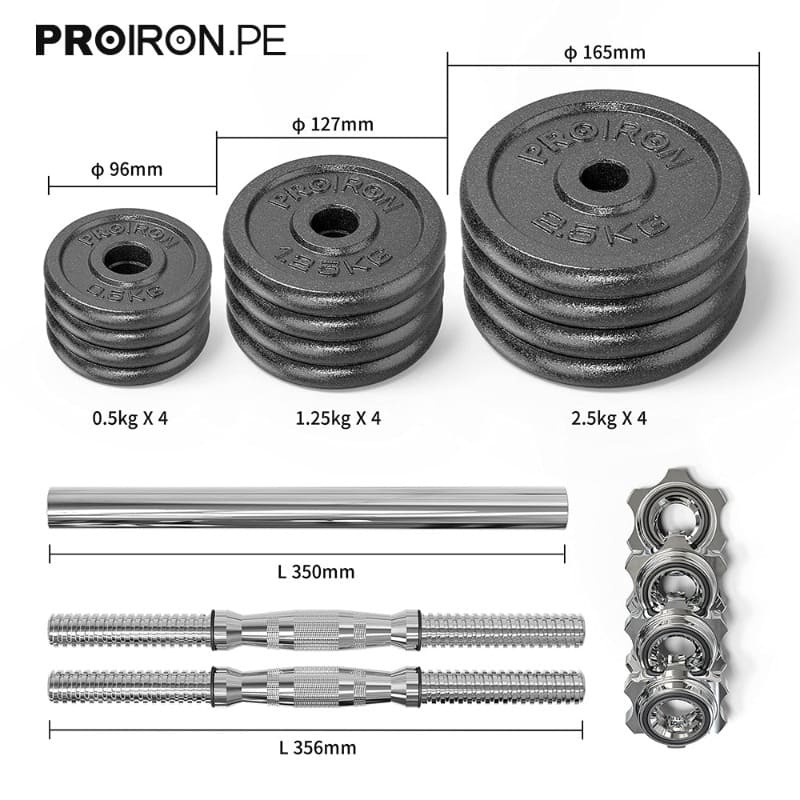 JUEGO DE MANCUERNAS DE HIERRO FUNDIDO AJUSTABLE DE 20KG - PROIRON PERU