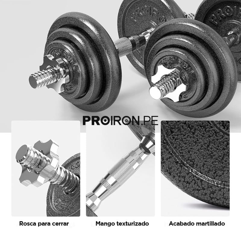 JUEGO DE MANCUERNAS DE HIERRO FUNDIDO AJUSTABLE DE 20KG - PROIRON PERU