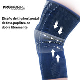 RODILLERA DEPORTIVA DE COMPRESION EN FORMA DE U CON ALMOHADILLA DE GEL Y ESTABILIZADORES LATERALES AZUL CON GRIS - PROIRON PERU
