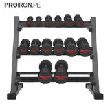 Sets de Mancuernas Dodecagonales de Caucho + RACK - PROIRON PERU